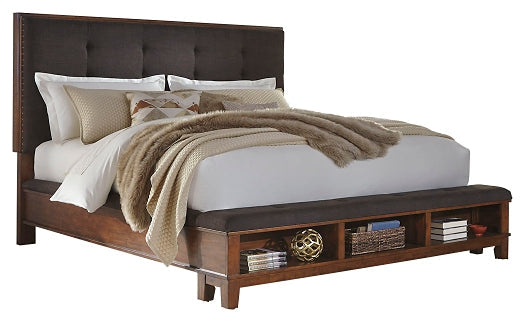 Ralene California King Upholstered Panel Bed with Mirrored Dresser, Chest and Nightstand