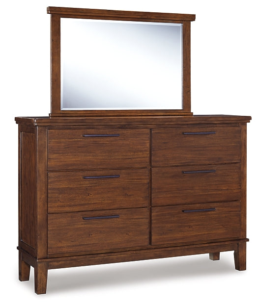 Ralene California King Upholstered Panel Bed with Mirrored Dresser, Chest and Nightstand