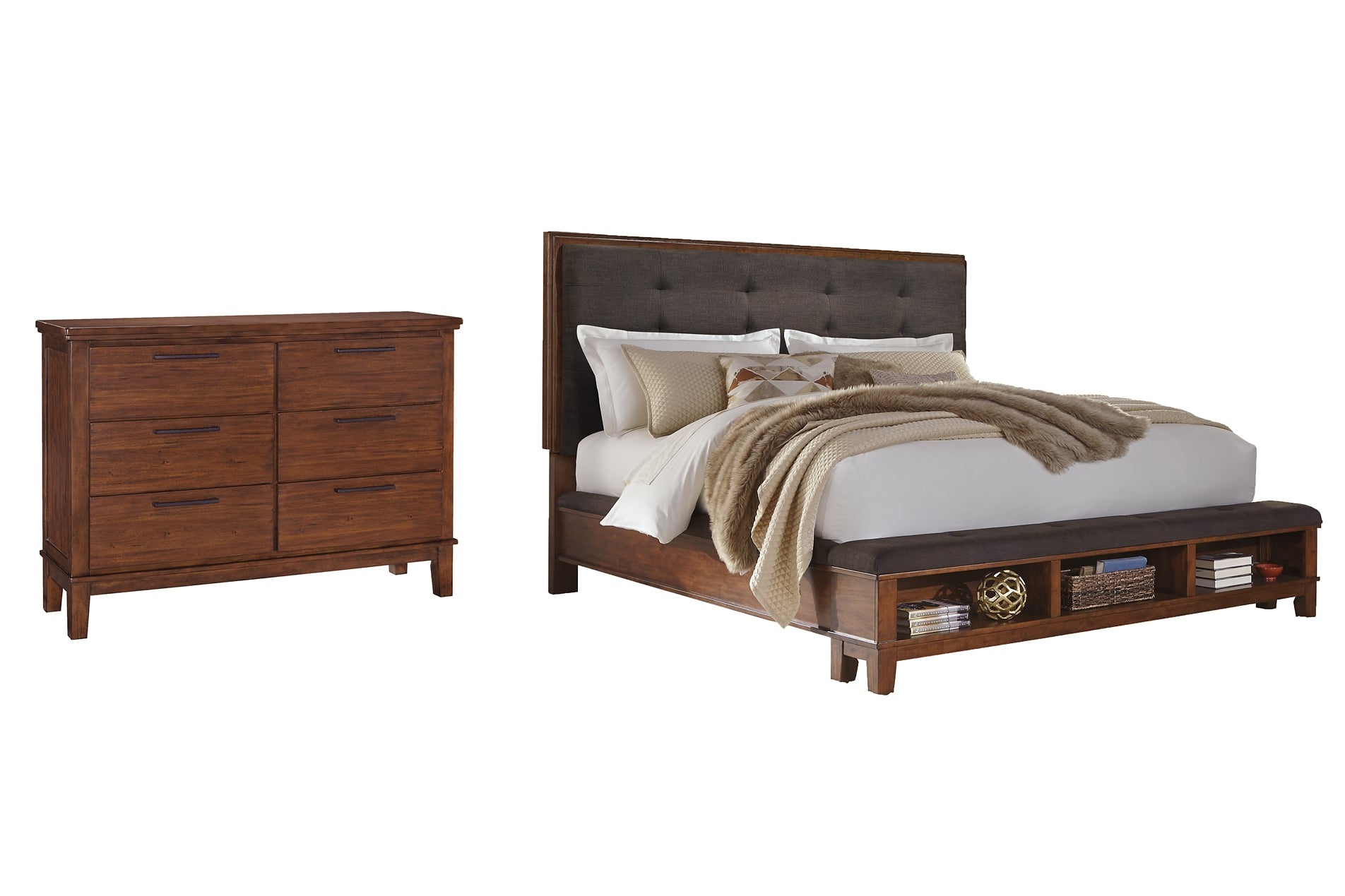 Ralene California King Upholstered Panel Bed with Dresser