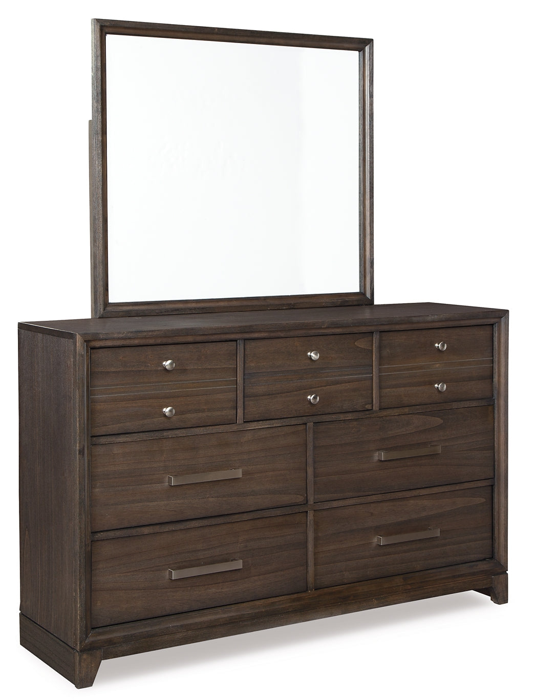 Brueban Queen Panel Bed with 2 Storage Drawers with Mirrored Dresser, Chest and 2 Nightstands