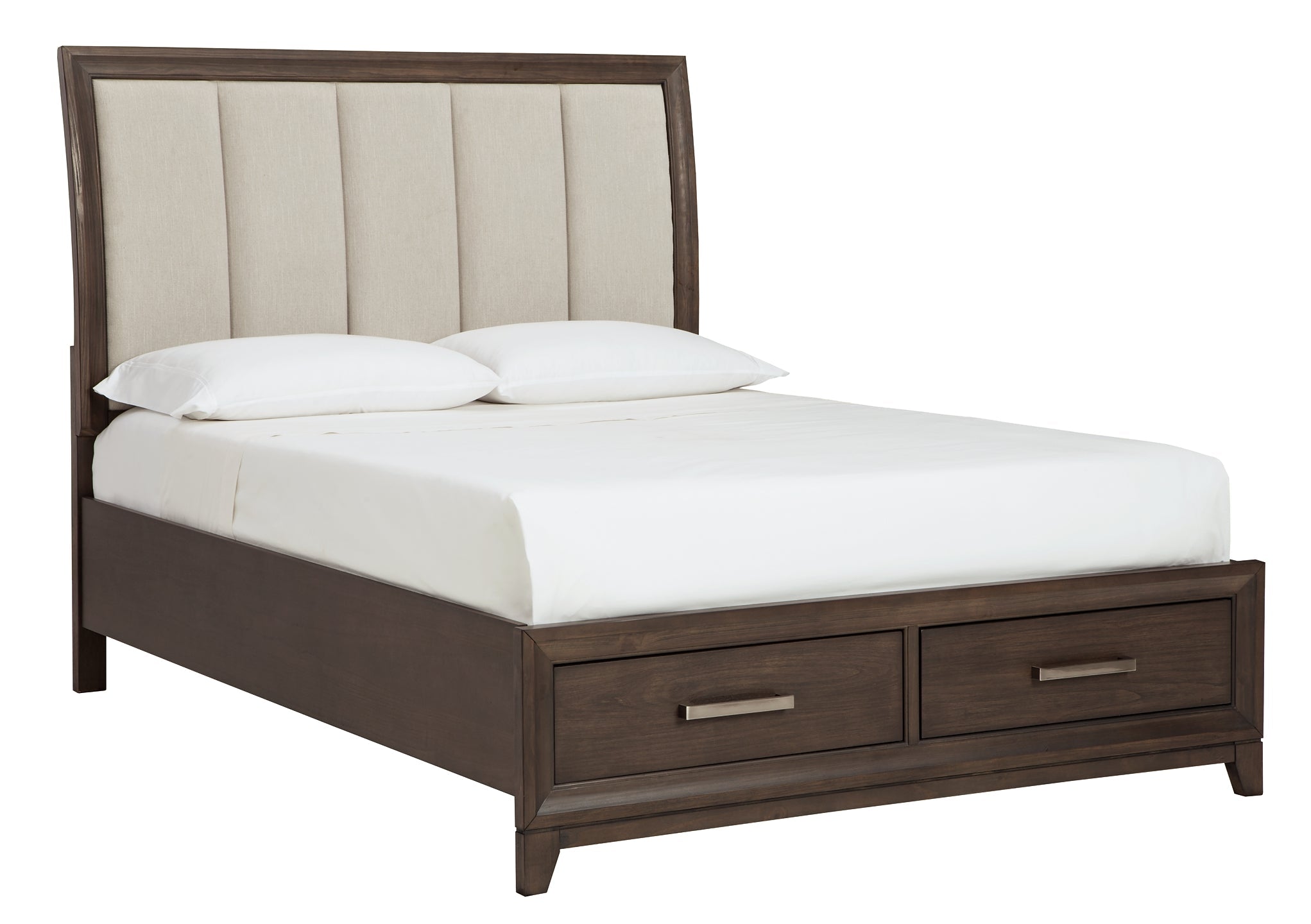 Brueban Queen Panel Bed with 2 Storage Drawers with Mirrored Dresser, Chest and 2 Nightstands