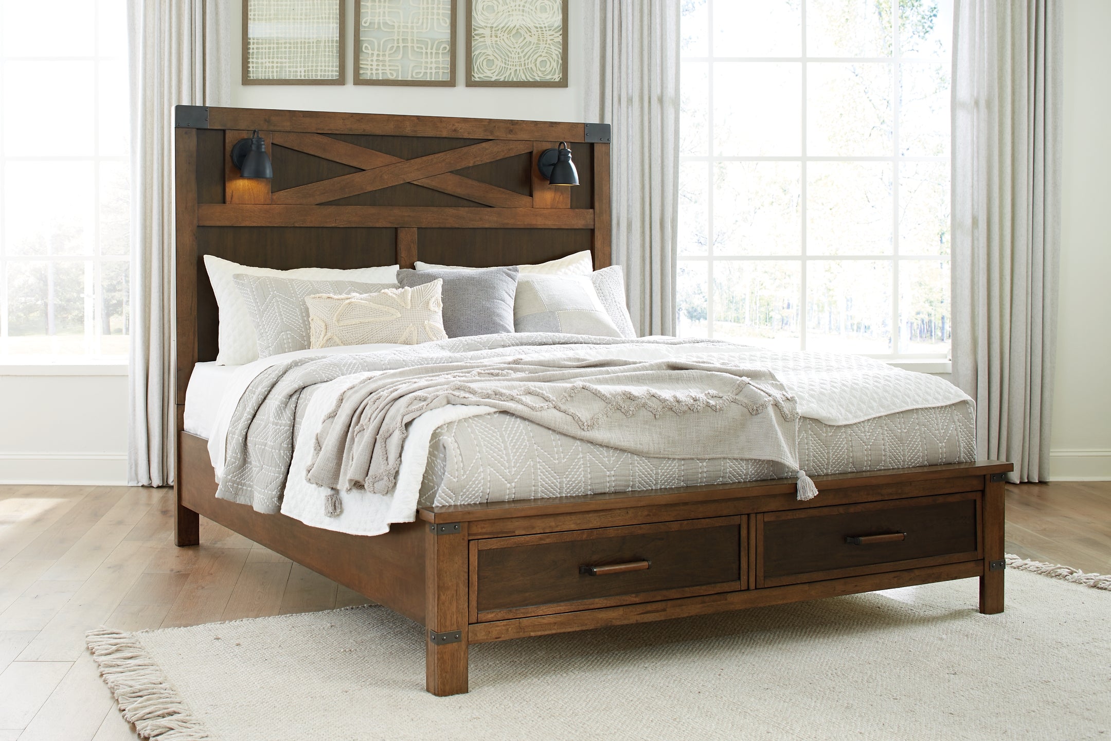 Wyattfield California King Panel Bed with Mirrored Dresser, Chest and 2 Nightstands