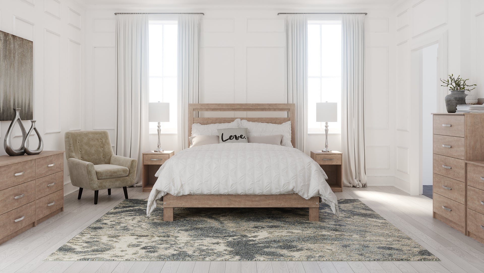 Flannia Queen Platform Bed with Dresser, Chest and 2 Nightstands