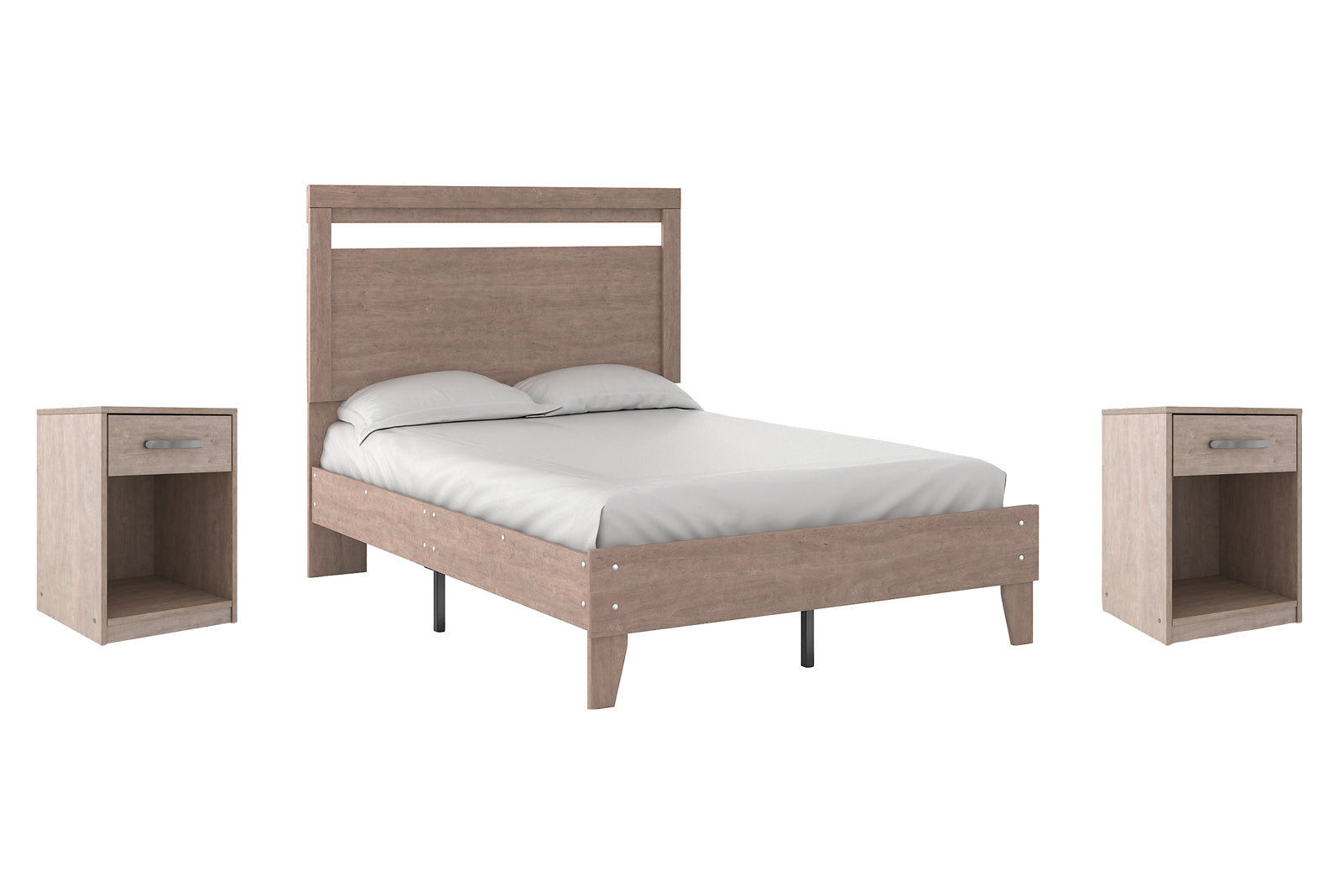 Flannia Full Panel Platform Bed with 2 Nightstands