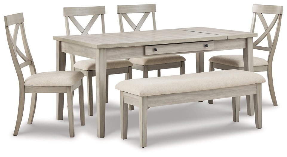 Parellen Dining Storage Table and 4 Chairs and Bench