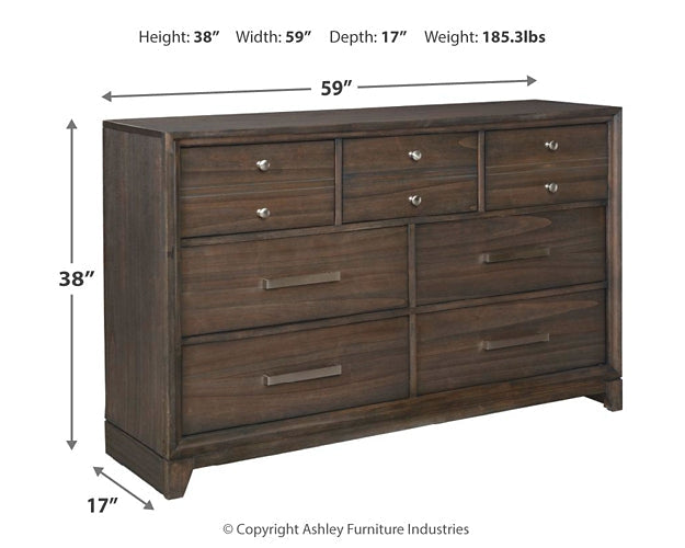 Brueban King Panel Bed with 2 Storage Drawers with Mirrored Dresser and Nightstand