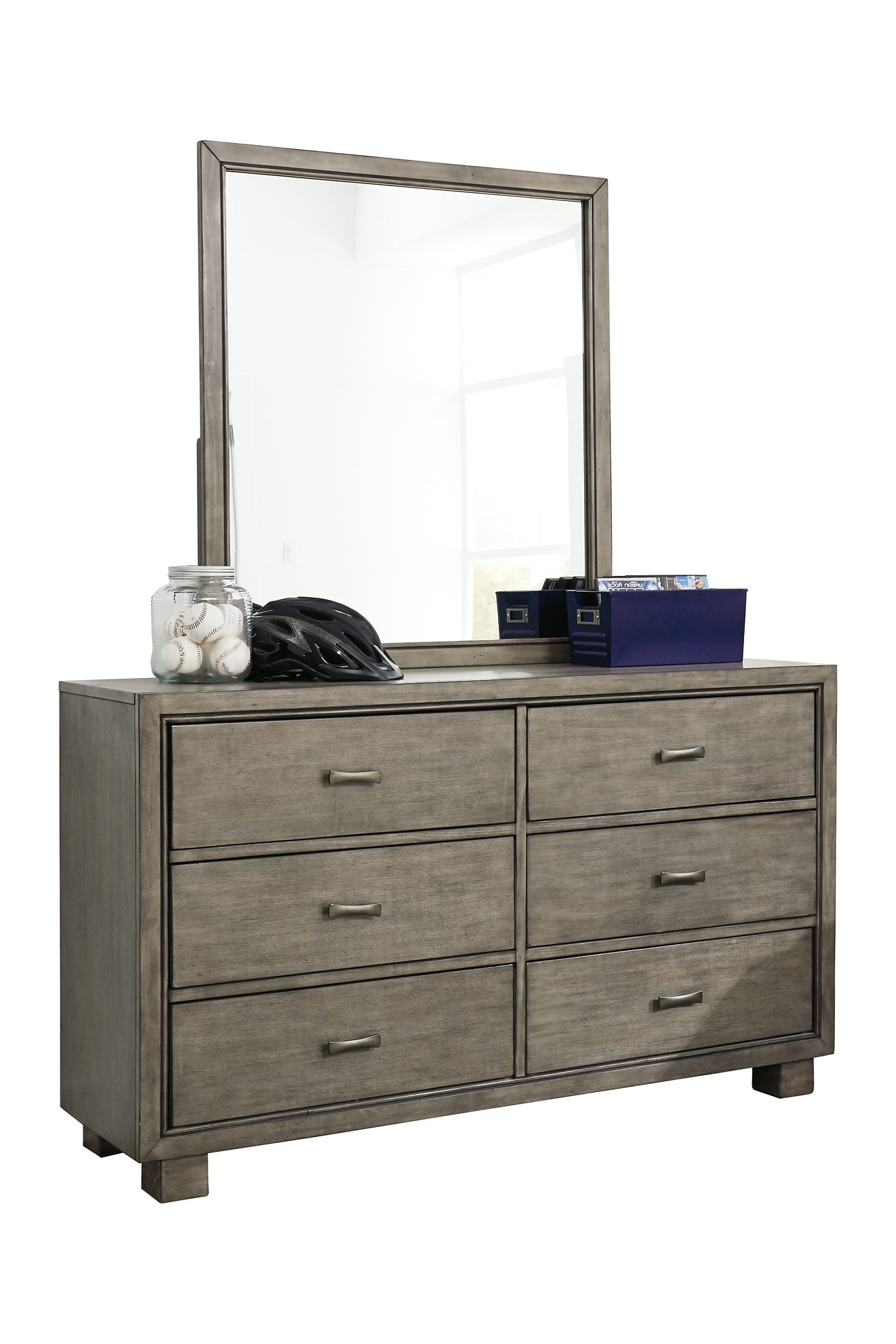 Arnett Queen Bookcase Bed with Mirrored Dresser and Nightstand