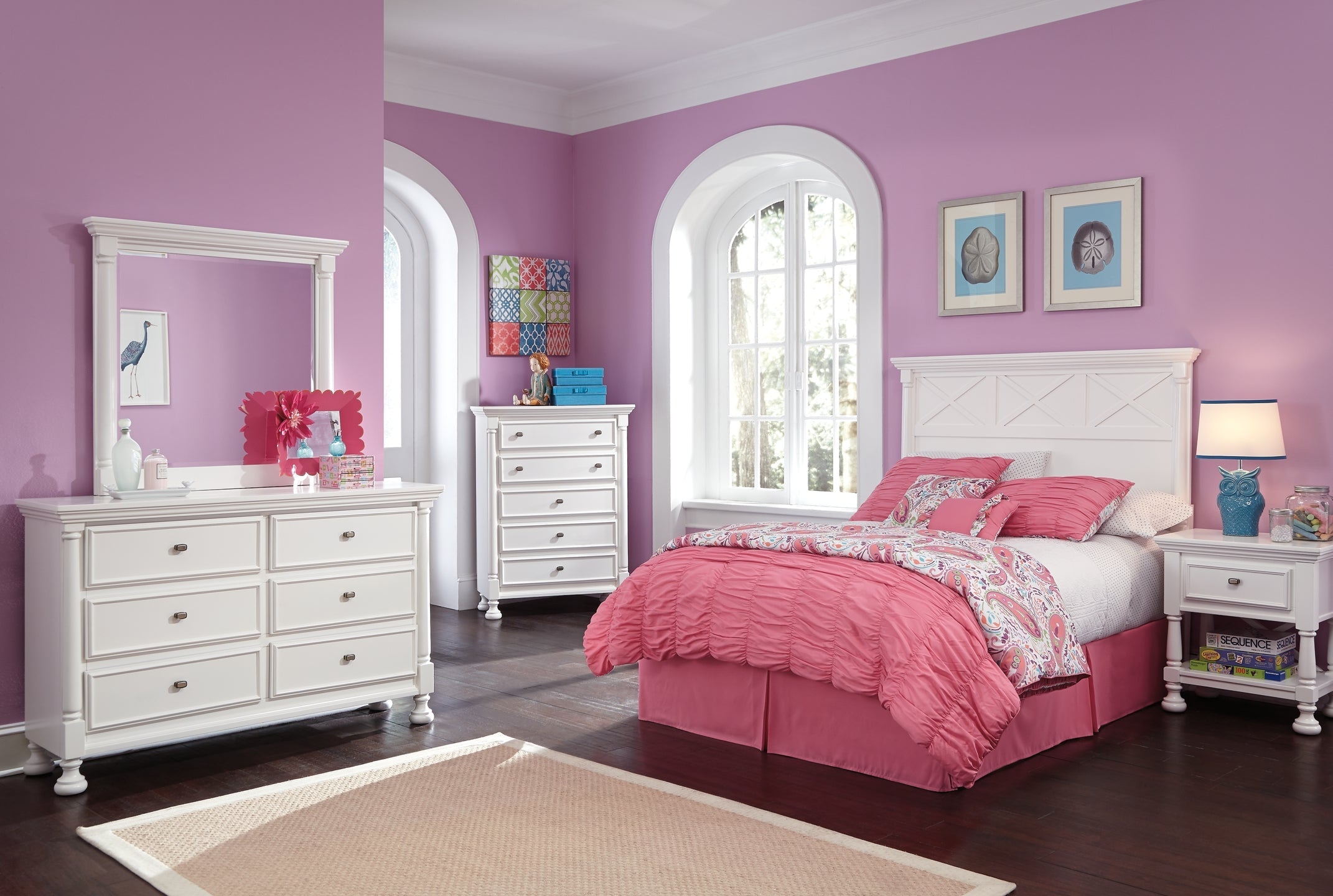 Kaslyn Queen Panel Headboard with Mirrored Dresser, Chest and Nightstand