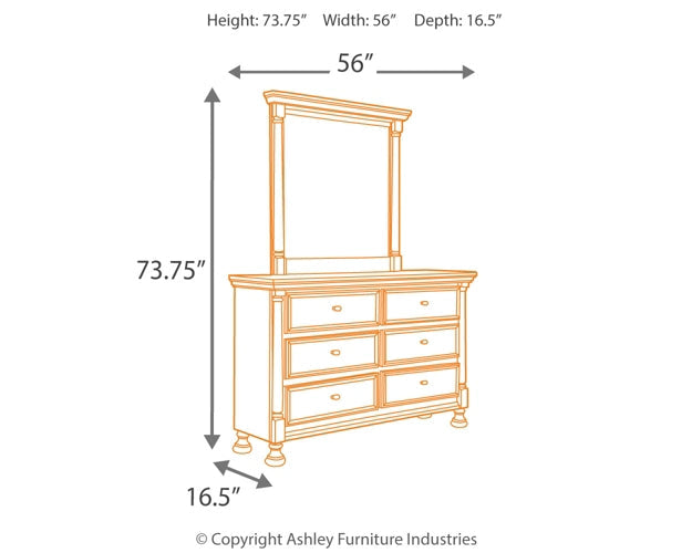 Kaslyn Queen Panel Headboard with Mirrored Dresser