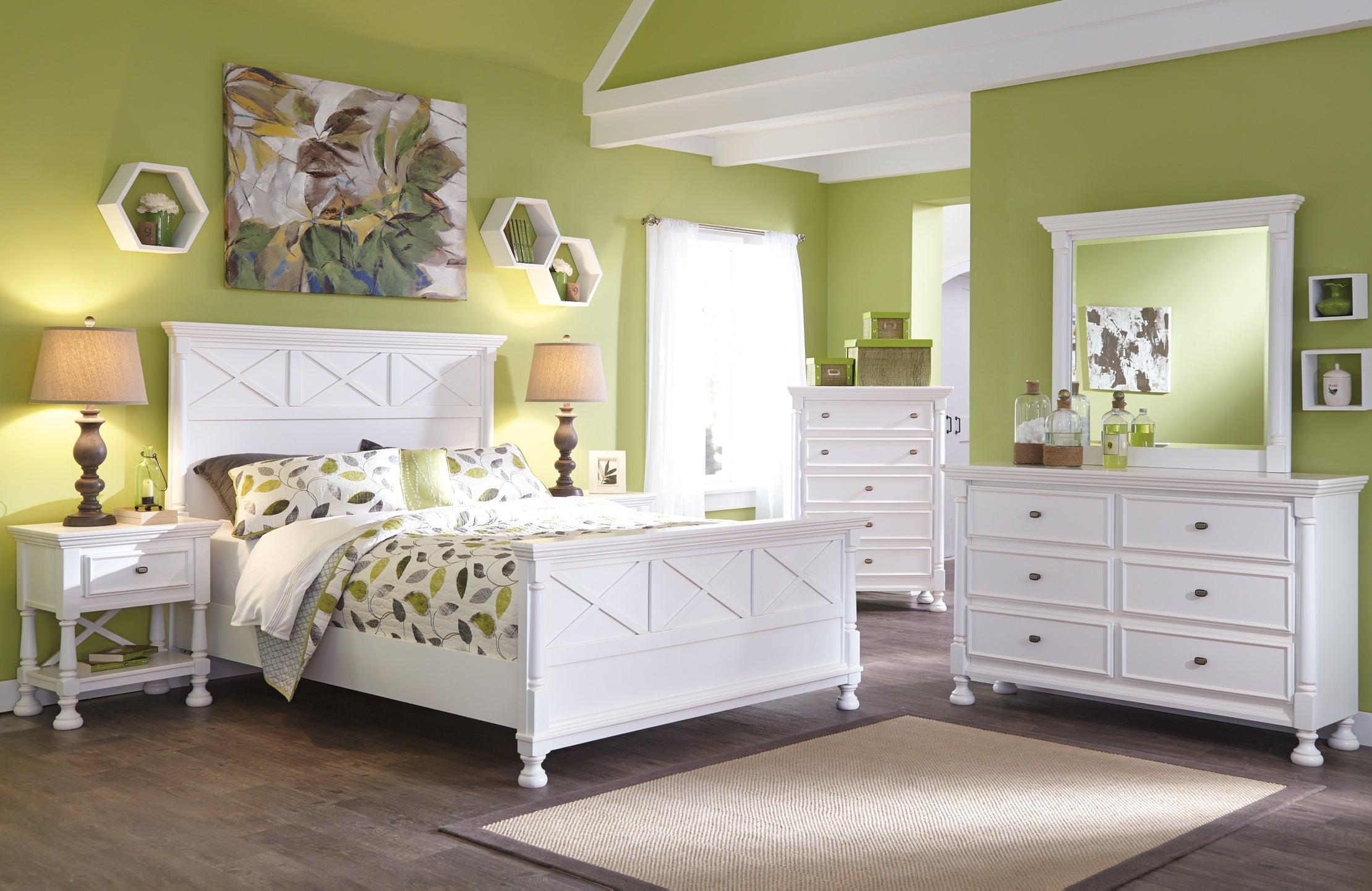 Kaslyn Queen Panel Bed with Mirrored Dresser, Chest and 2 Nightstands