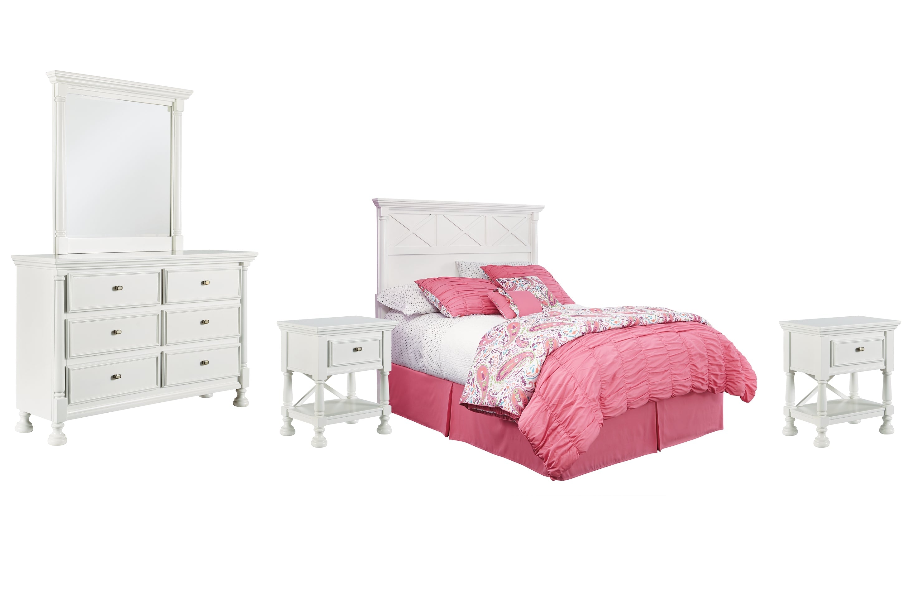 Kaslyn Queen Panel Headboard with Mirrored Dresser and 2 Nightstands