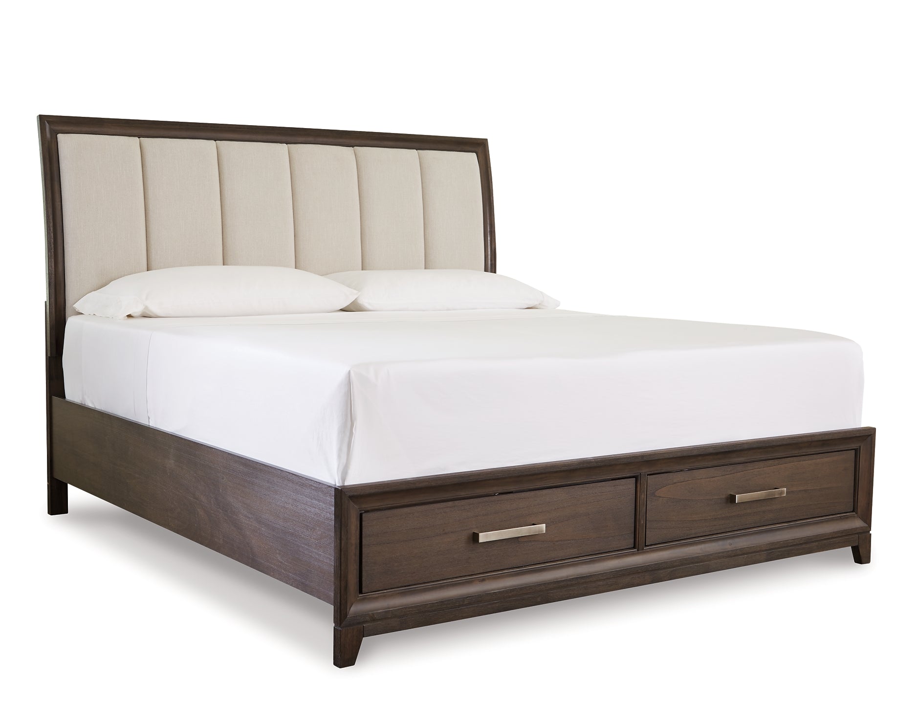 Brueban California King Panel Bed with 2 Storage Drawers with Mirrored Dresser