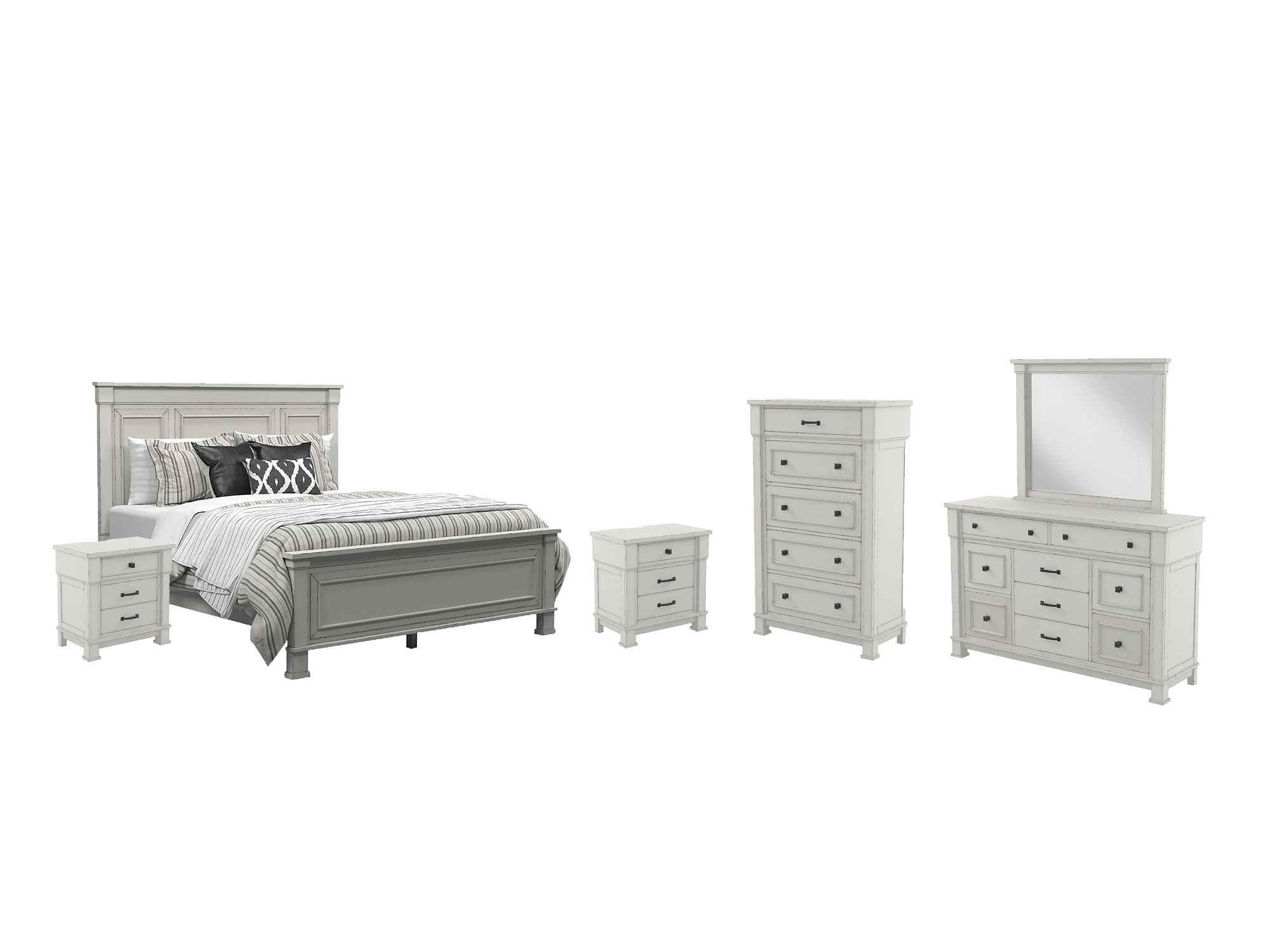 Jennily Queen Panel Bed with Mirrored Dresser, Chest and 2 Nightstands