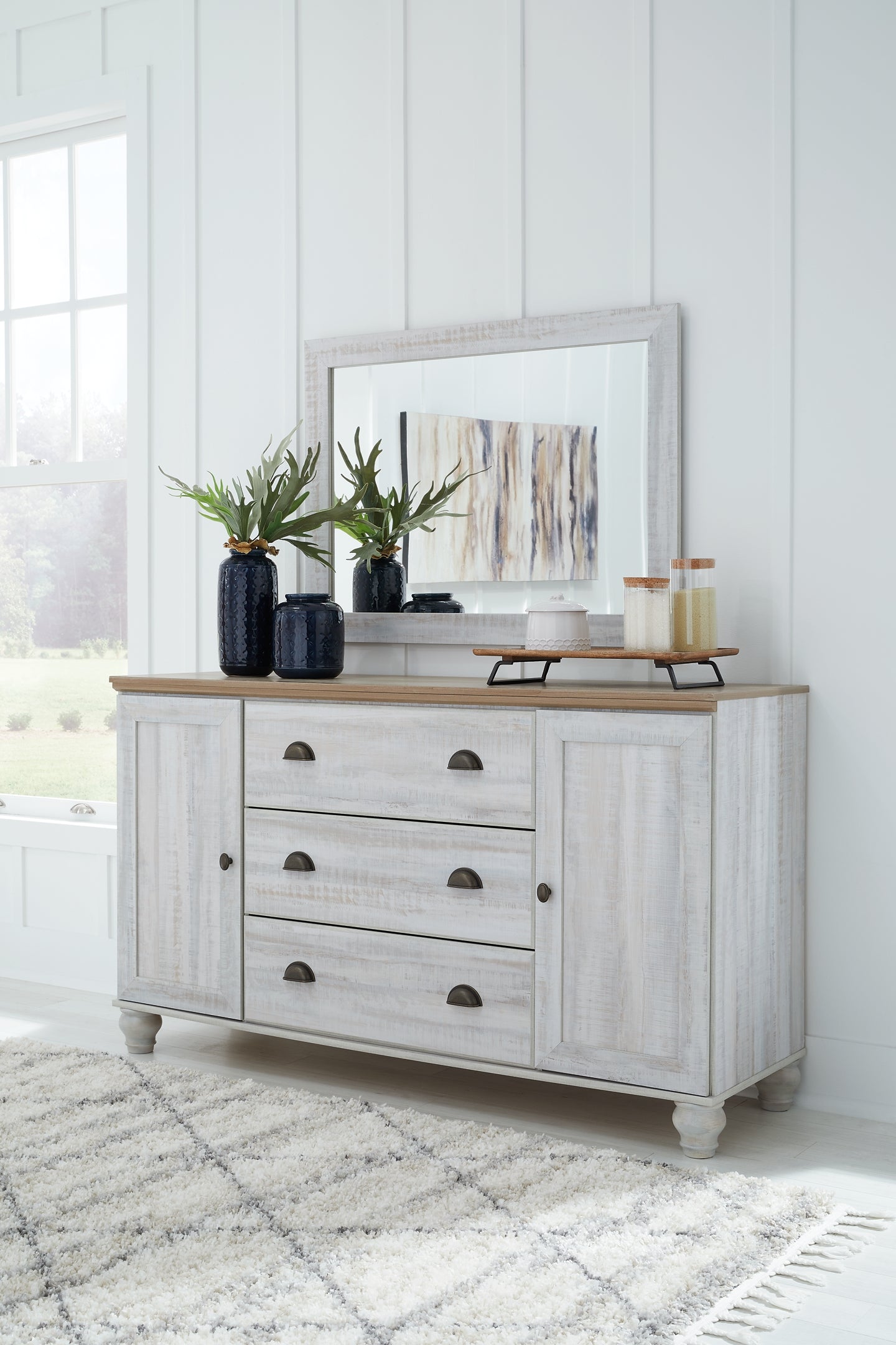 Haven Bay Full Panel Storage Bed with Mirrored Dresser