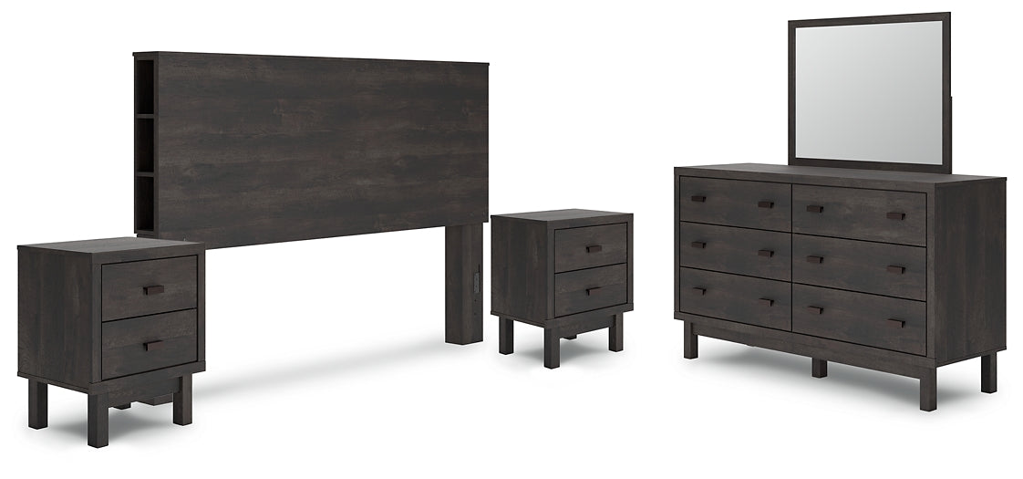 Toretto King Bookcase Headboard with Mirrored Dresser and 2 Nightstands