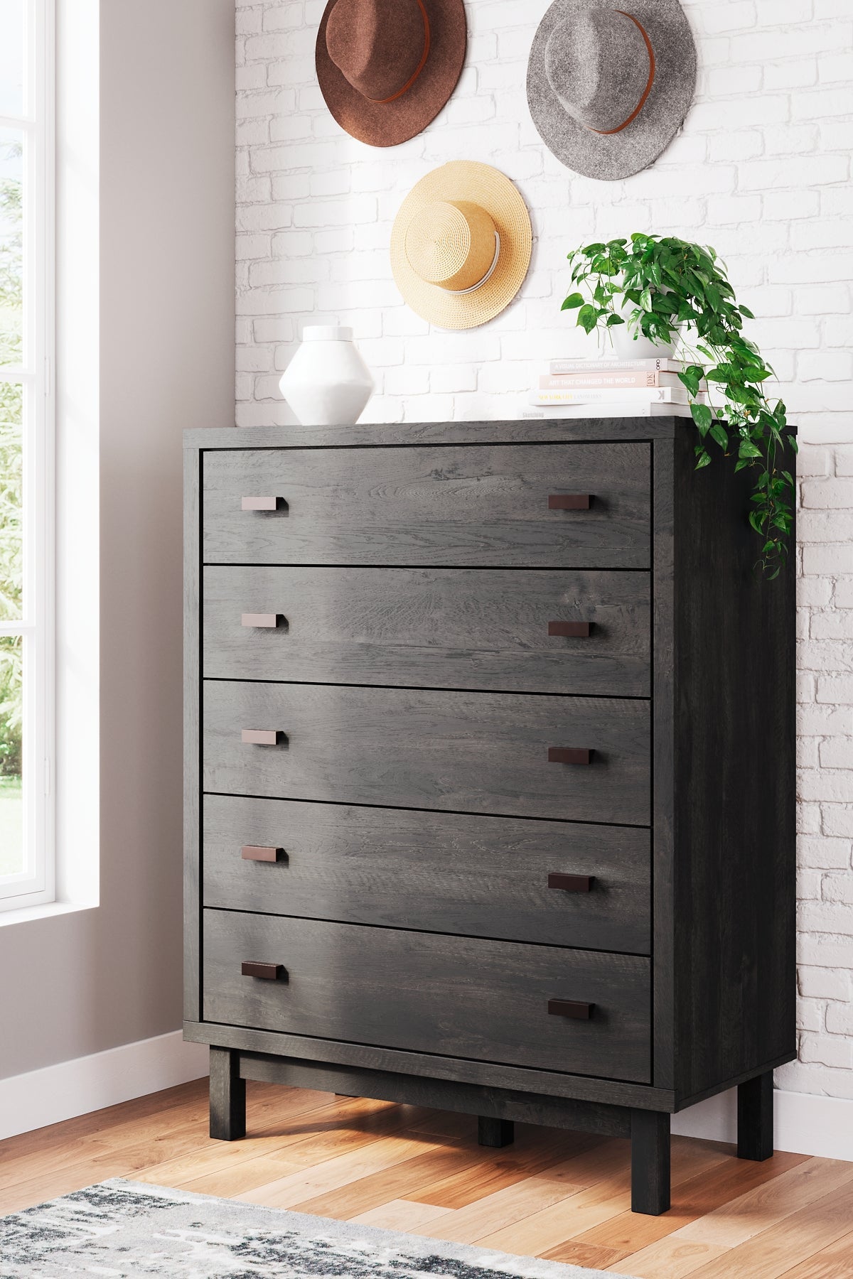 Toretto Queen Bookcase Headboard with Mirrored Dresser, Chest and 2 Nightstands