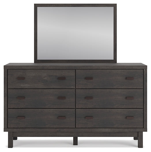 Toretto King Panel Bookcase Bed with Mirrored Dresser and Chest