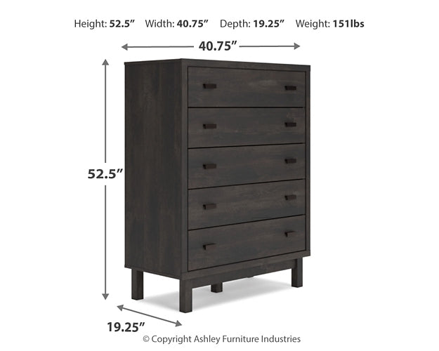 Toretto King Panel Bookcase Bed with Mirrored Dresser, Chest and Nightstand