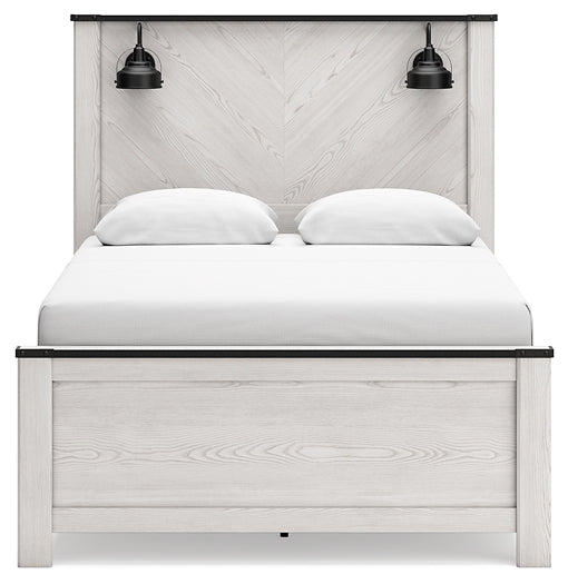 Schoenberg Queen Panel Bed with Mirrored Dresser, Chest and Nightstand