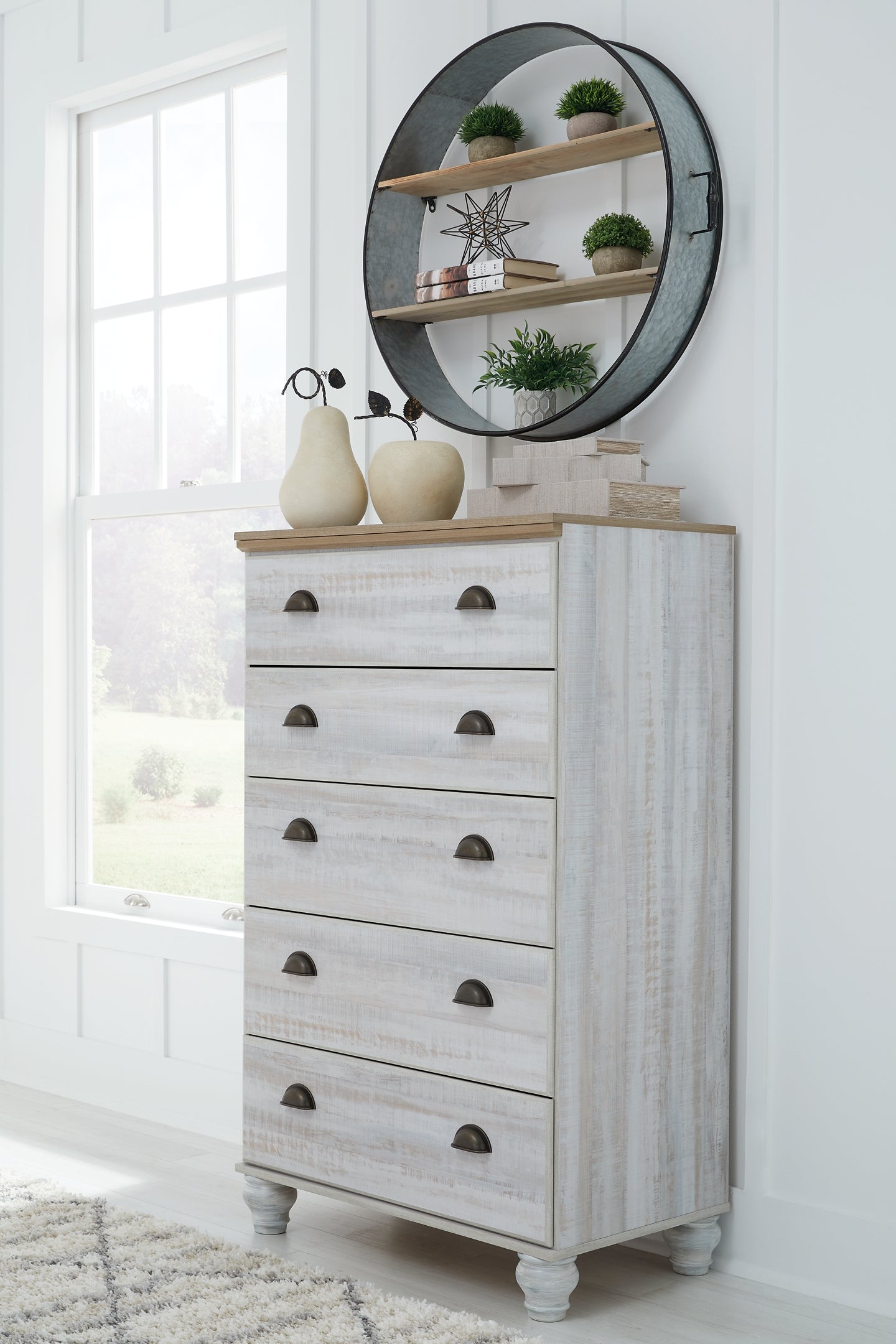 Haven Bay Full Panel Storage Bed with Mirrored Dresser and Chest