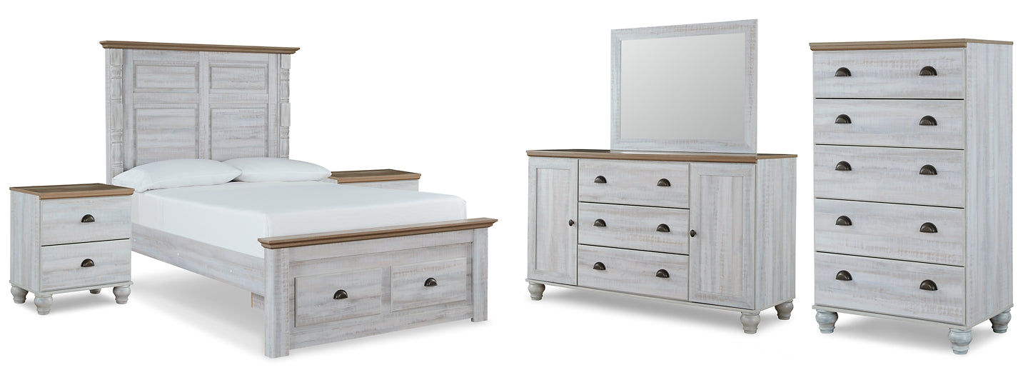 Haven Bay Full Panel Storage Bed with Mirrored Dresser, Chest and 2 Nightstands