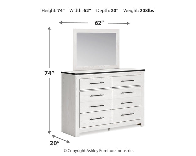 Schoenberg King Panel Bed with Mirrored Dresser and 2 Nightstands